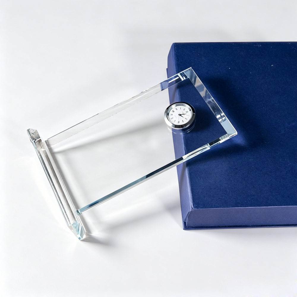 Crystal Glass Trophy Clock Award Personalized Hand Crafted UV Printed Laser Engraved Gift Box for Ceremony Awards