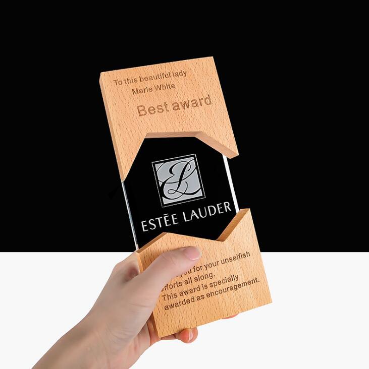 Fashion China MDF Cube Shape UV Printed Engraving Awards Trophies for Office Gift