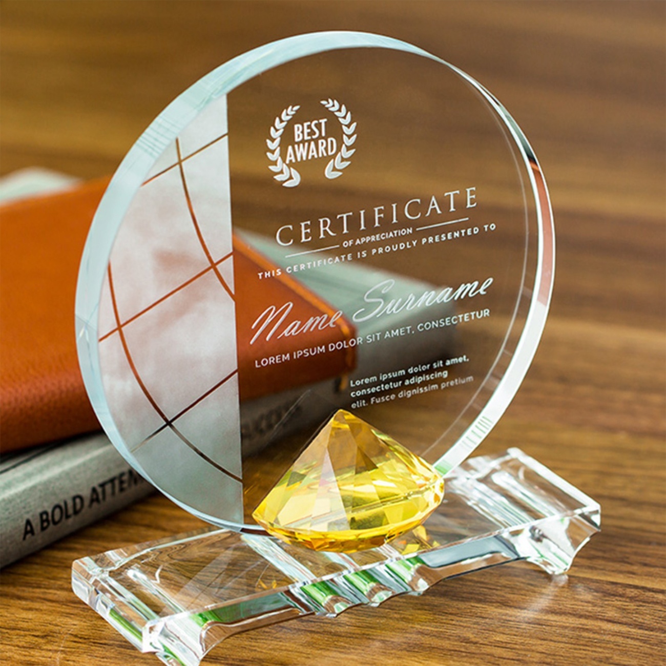 Pujiang Factory Hot Sale K9 Glass Laser Engraving Custom Blank Round Plaque Crystal Trophy Awards Business Events