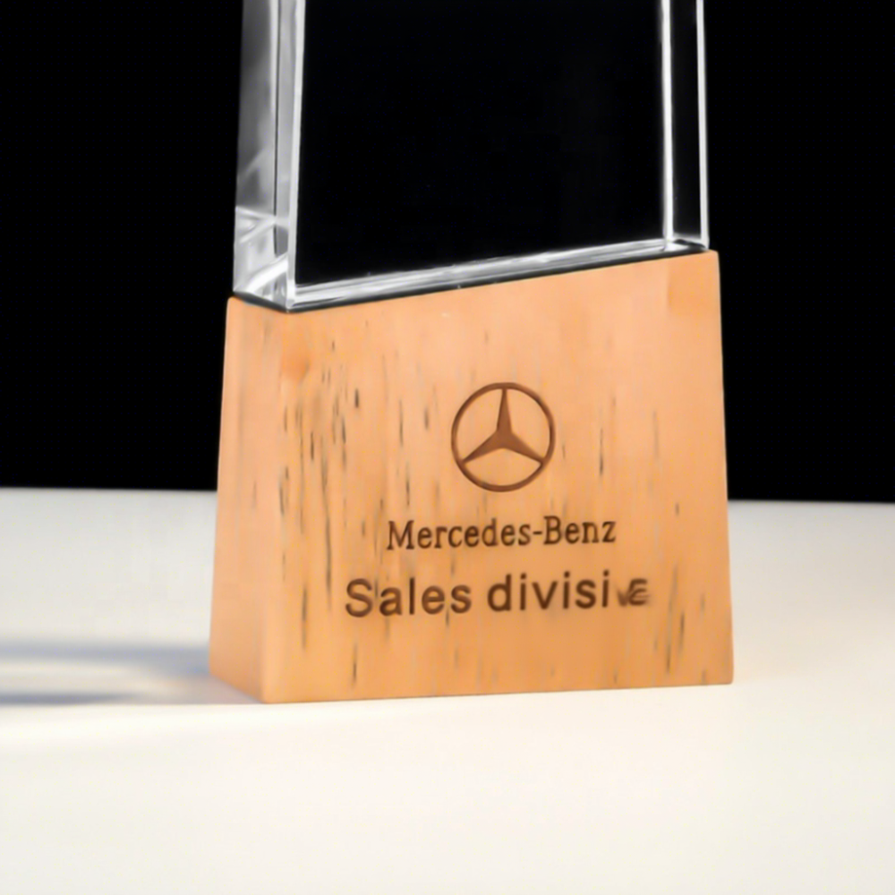 Customized Personalized Logo Engraved Wooden Crystal Plaques Award Commemorative Trophy