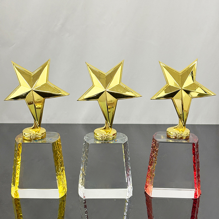 Gold Star Trophy with Gold Silver Bronze Crystal Base Trophy Award
