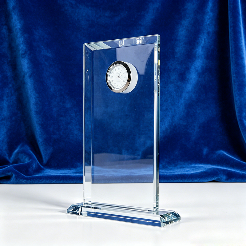 Crystal Glass Trophy Clock Award Personalized Hand Crafted UV Printed Laser Engraved Gift Box for Ceremony Awards