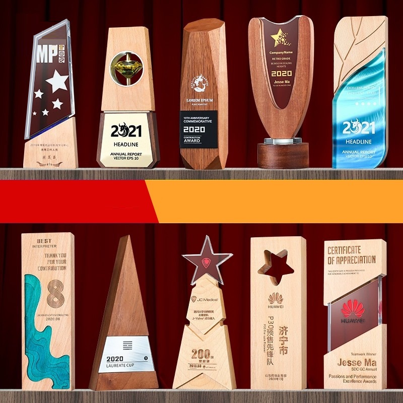Factory Wholesale Wooden Plaques Trophy Awards Custom Sandblasting Wooden Souvenir Plaques Trophy