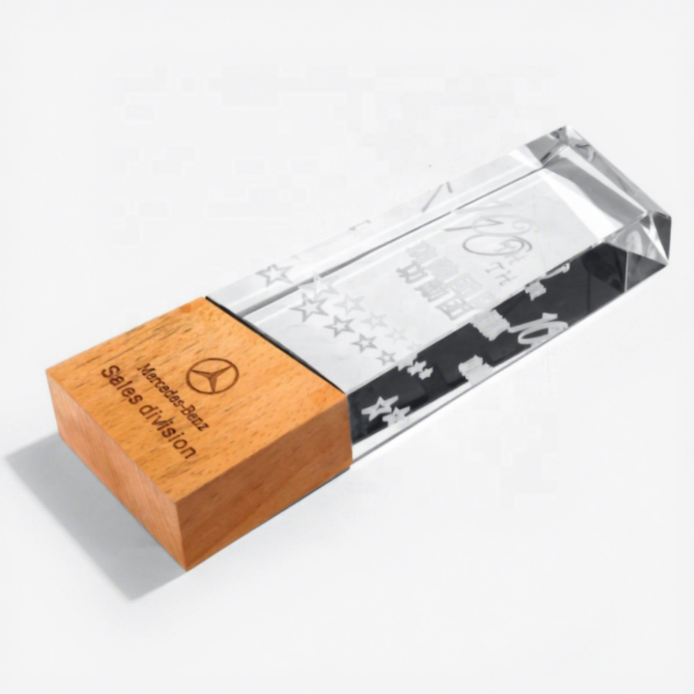 Customized Personalized Logo Engraved Wooden Crystal Plaques Award Commemorative Trophy