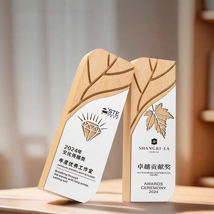 Antique Style UV Printed Wood & Crystal Award Trophy with Engraving Sports Business Gift