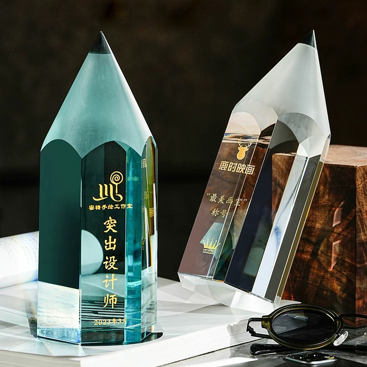 Green Clear Pencil Shape Crystal Trophy Awards for Education Graduation Gift MH-J0736