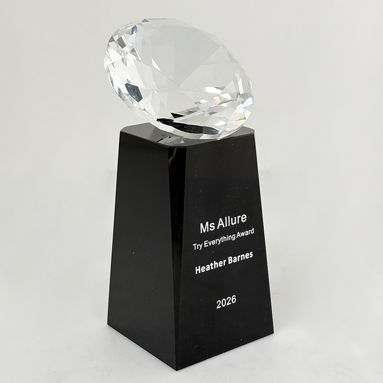 Clear Glass Diamond Crystal Award Trophy with Black Base MH-LJ0687