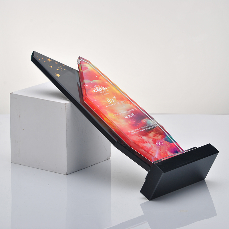Custom Crystal Trophy With Changeable Background Award Trophy With UV Printing Customized Champion Award