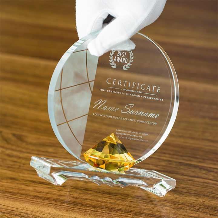 Pujiang Factory Hot Sale K9 Glass Laser Engraving Custom Blank Round Plaque Crystal Trophy Awards Business Events