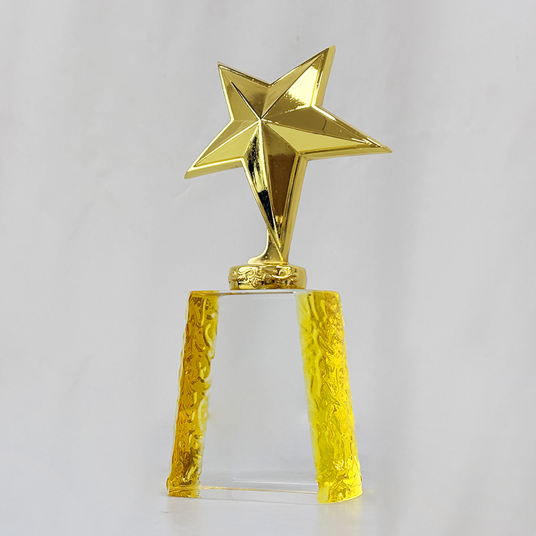 Gold Star Trophy with Gold Silver Bronze Crystal Base Trophy Award