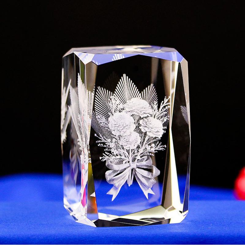 Wholesale Customize Rose Flowers 3d Laser Crystal Glass Cube Wedding Favors