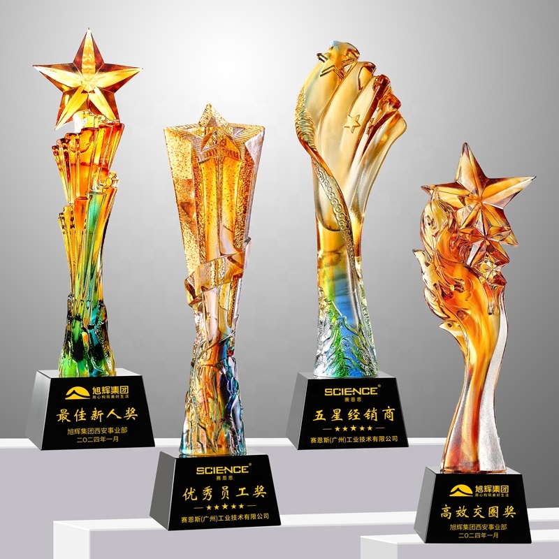 Unique Colored Liuli Glaze Crystal Trophy Exquisite Business Excellence and Innovation Awards Souvenir