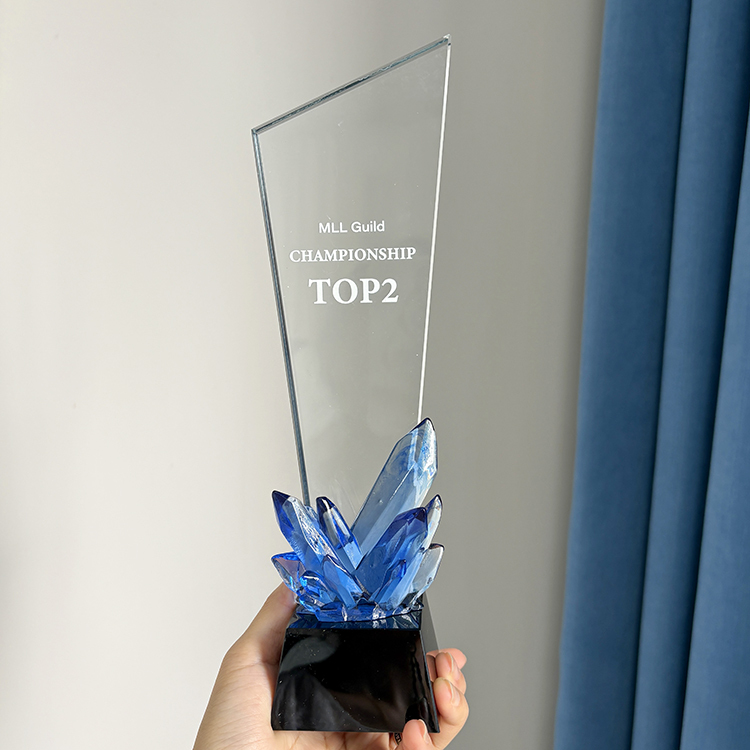 New Design Amber Blue Yellow Diamond Crystal Glass Awards Plaque Trophy MH-LJ0604