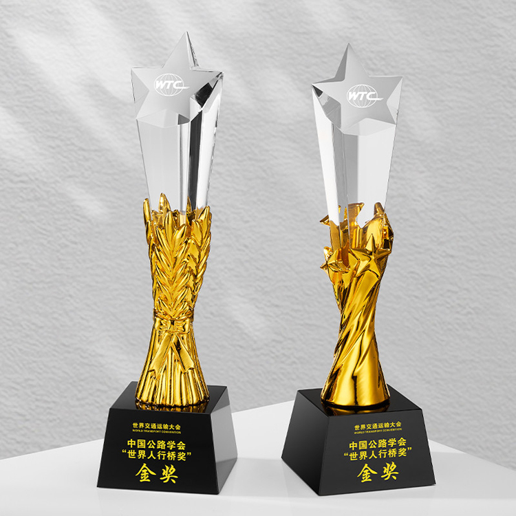 Custom Engraved Star Crystal Trophy Award with Personalized Logo for Corporate Recognition Ceremony