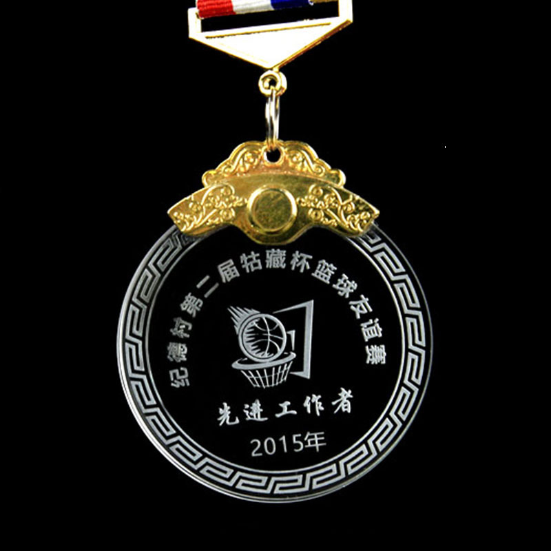 2D Engraved UV Printed Fashion Crystal Medals Round Ornament with Custom Logo for Sport Event Souvenirs Gift Box