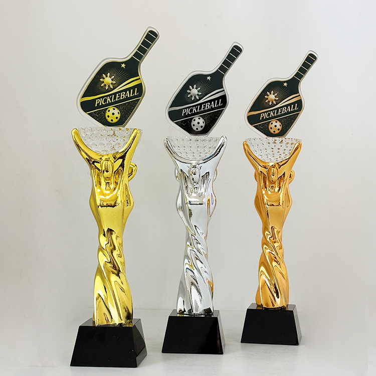 Gold Silver Bronze Resin Glass Crystal Pickleball Sports Trophy MH-LJ0599
