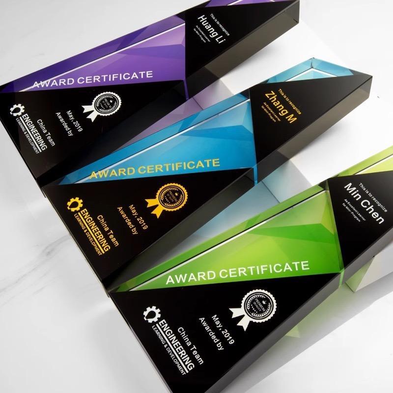 Wholesale Purple Blue Green Full Color Printing Crystal Trophy Awards