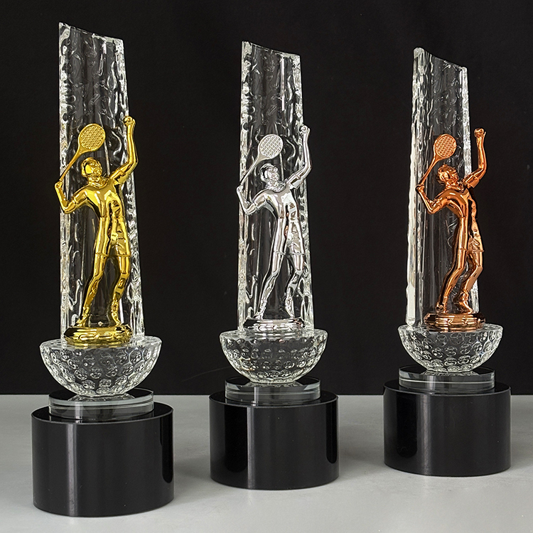 8x26.5cm Gold Silver Bronze Metal Tennis Player Crystal Tennis Trophy MH-LJ0634