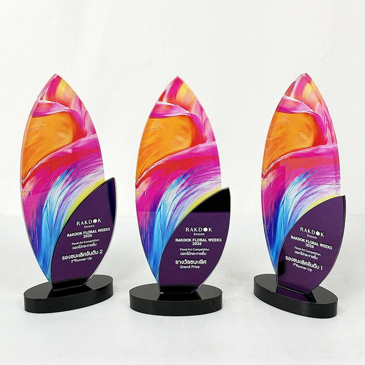 Purple Mirror Printing Mirror Finishing Crystal Glass Awards Plaque Trophy MH-LJ0708