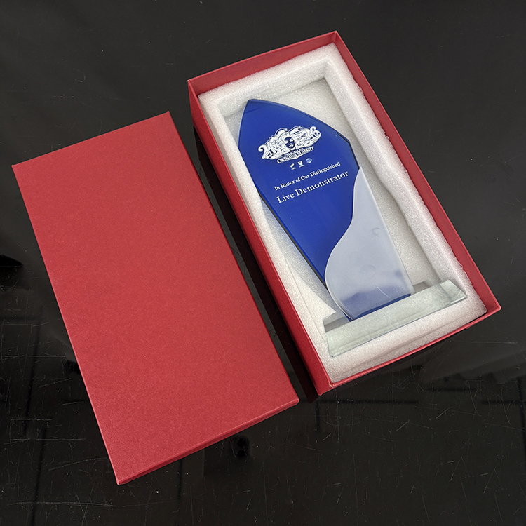Blue Frosted Clear Crystal Glass Trophy Award MH-LJ0657