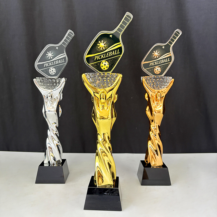 Gold Silver Bronze Resin Glass Crystal Pickleball Sports Trophy MH-LJ0599