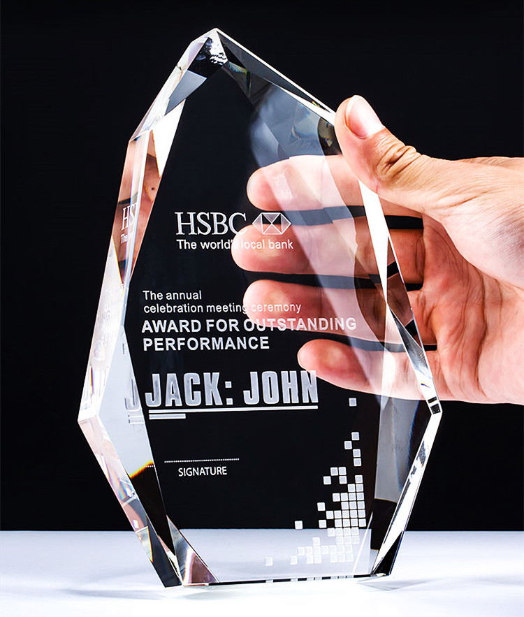 Top 50 Salesperson Honor Plaque, Irregular Faceted Clear Crystal VIP Trophy