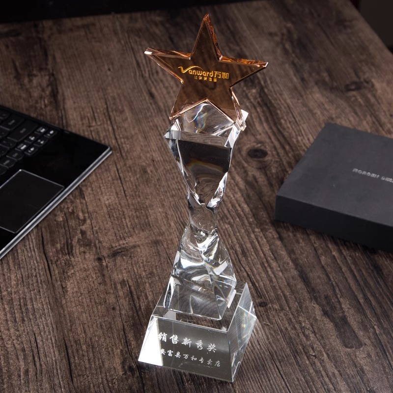 Direct From Manufacturer Crystal Five-Pointed Star Square Twist Column Trophies Annual Awards Medals Elegant Plaques Design