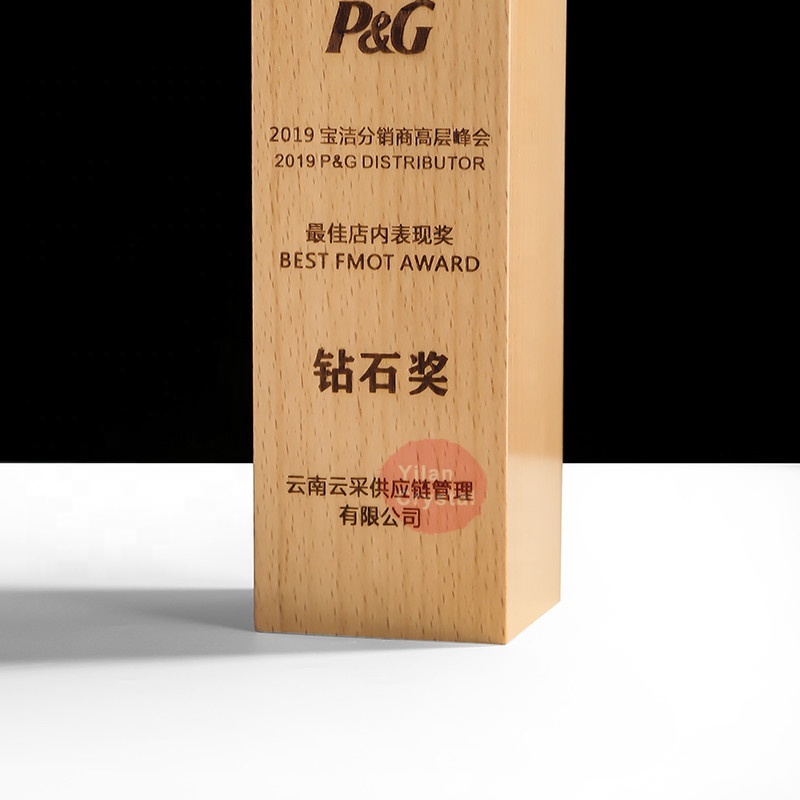 Custom Popular China Wooden for Competition Award Gift Crystal Trophy