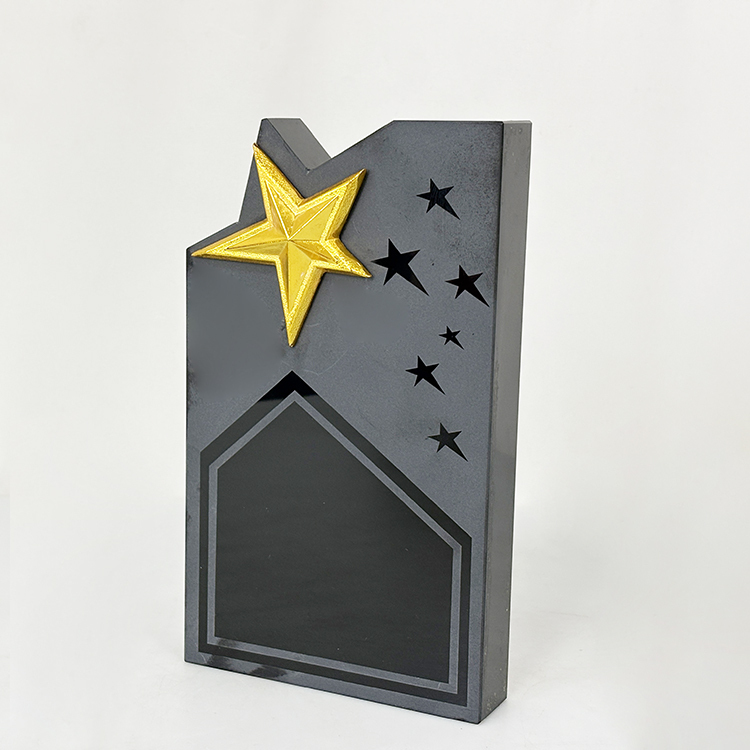 Black Crystal with Gold Metal Star Crystal Trophy Awards MH-MJ0738