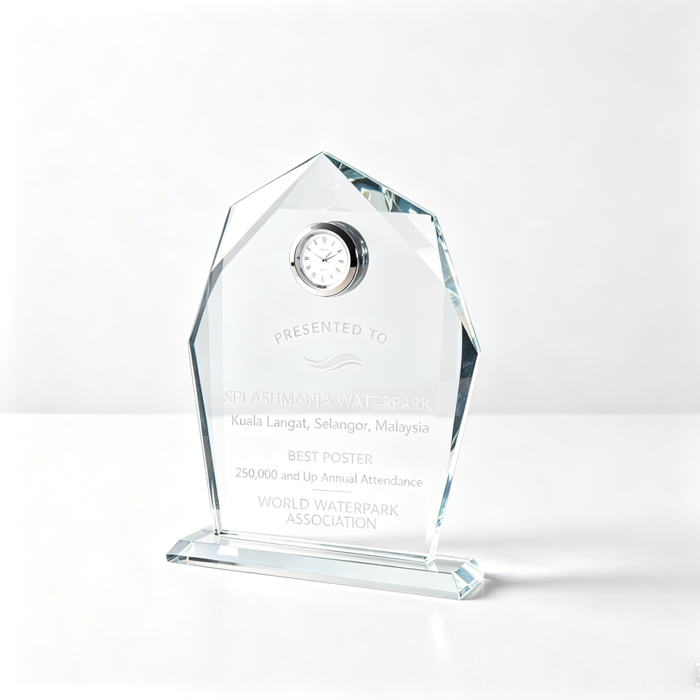 High Quality Crystal Award Trophy Clock Custom Logo Crystal Trophy Clock for Gift Award Souvenir