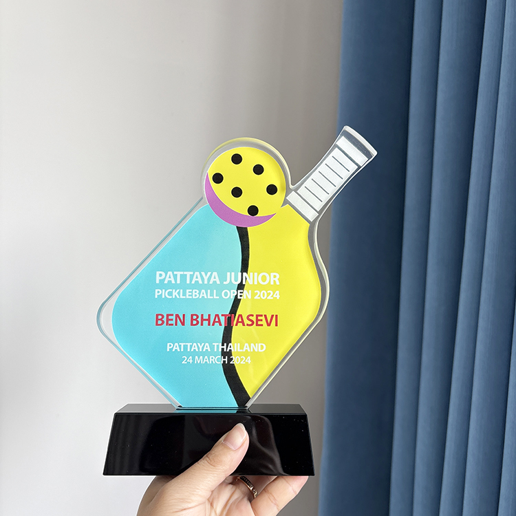 Full Color Printing Glass Crystal Pickleball Sports Trophy MH-LJ0722