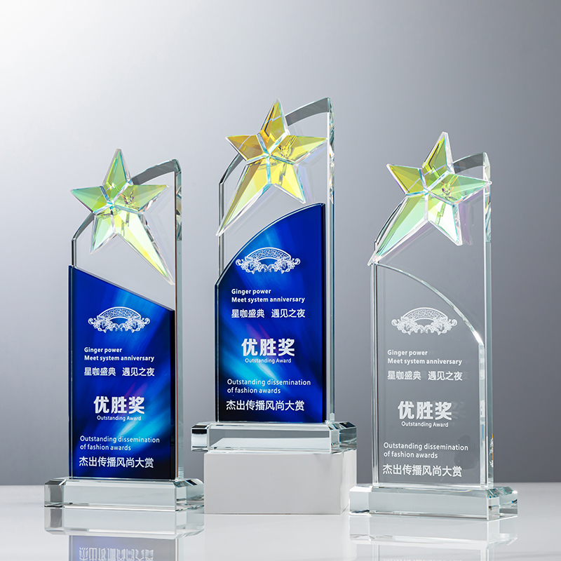 Custom Sport Souvenir Trophy Factory Color Star Crystal Glass Award Premium Trophies Medals & Plaques
