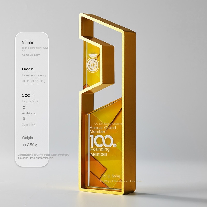 Wholesale Custom High-Grade Metal Trophy with Crystal Medals Plaques Creative Award Crystal Craft Trophies