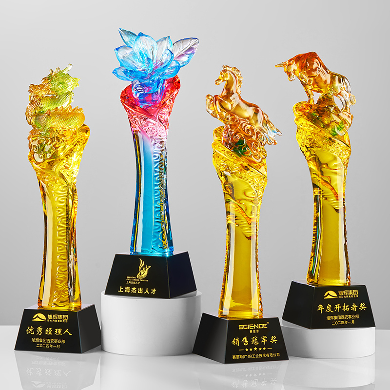 Customized Crystal Trophy Color-printed Liuli Award Ceremony Glaze Honor Annual for Meeting Souvenir
