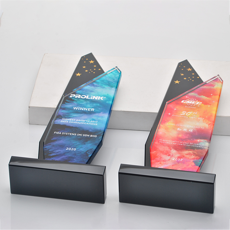 Custom Crystal Trophy With Changeable Background Award Trophy With UV Printing Customized Champion Award
