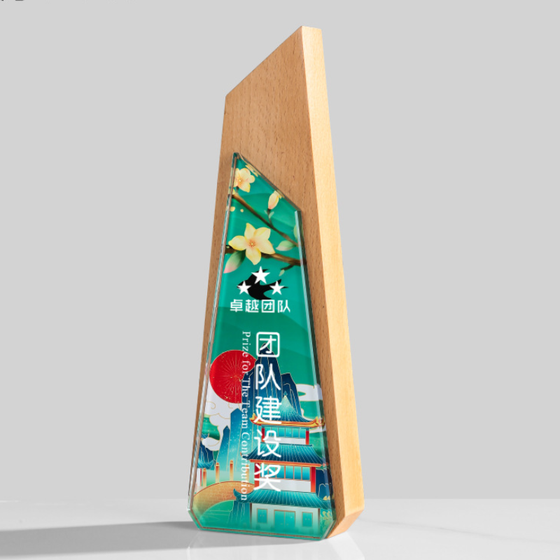 HDW Wholesale 3D Laser Engraved New Design Custom Blank Crystal K9 Wood Trophies for Business Gift