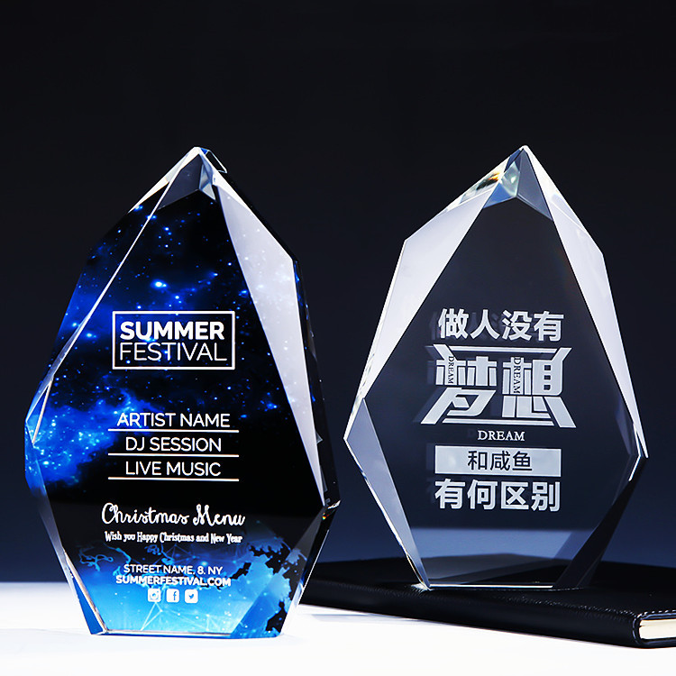 Top 50 Salesperson Honor Plaque, Irregular Faceted Clear Crystal VIP Trophy