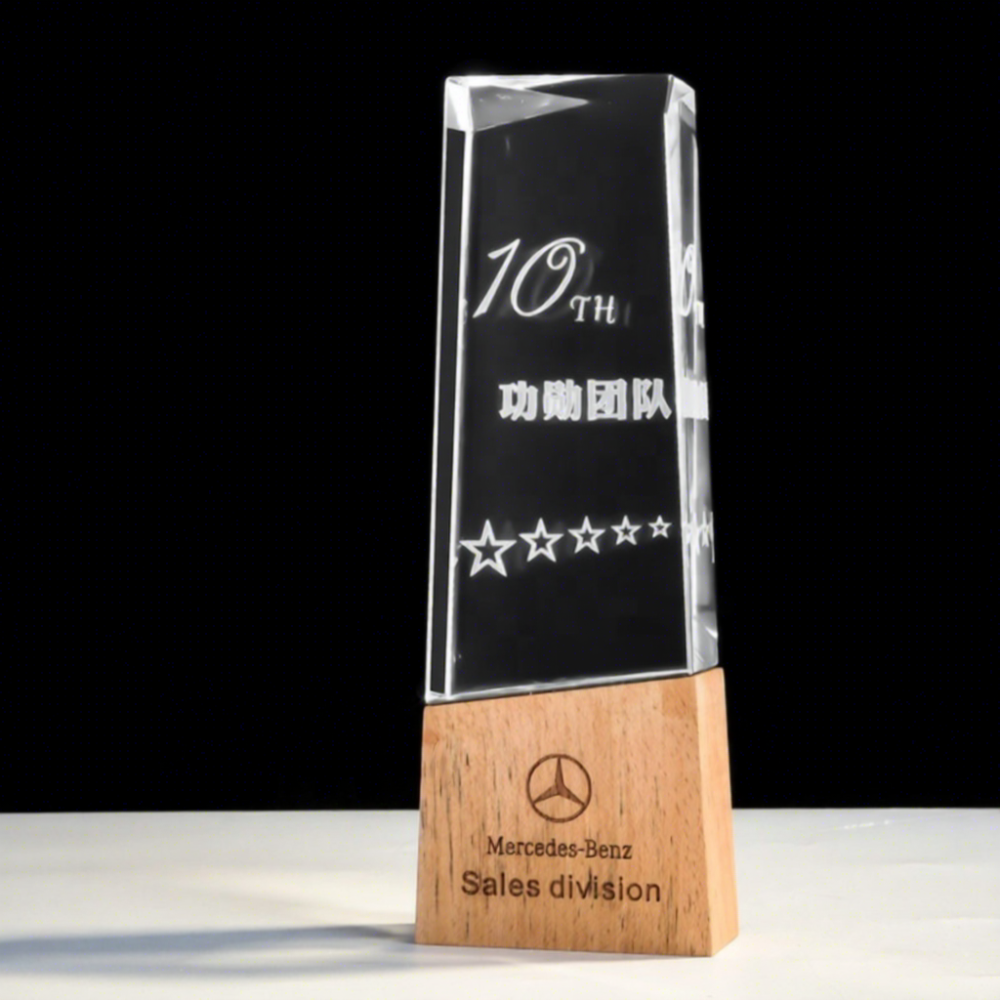 Customized Personalized Logo Engraved Wooden Crystal Plaques Award Commemorative Trophy