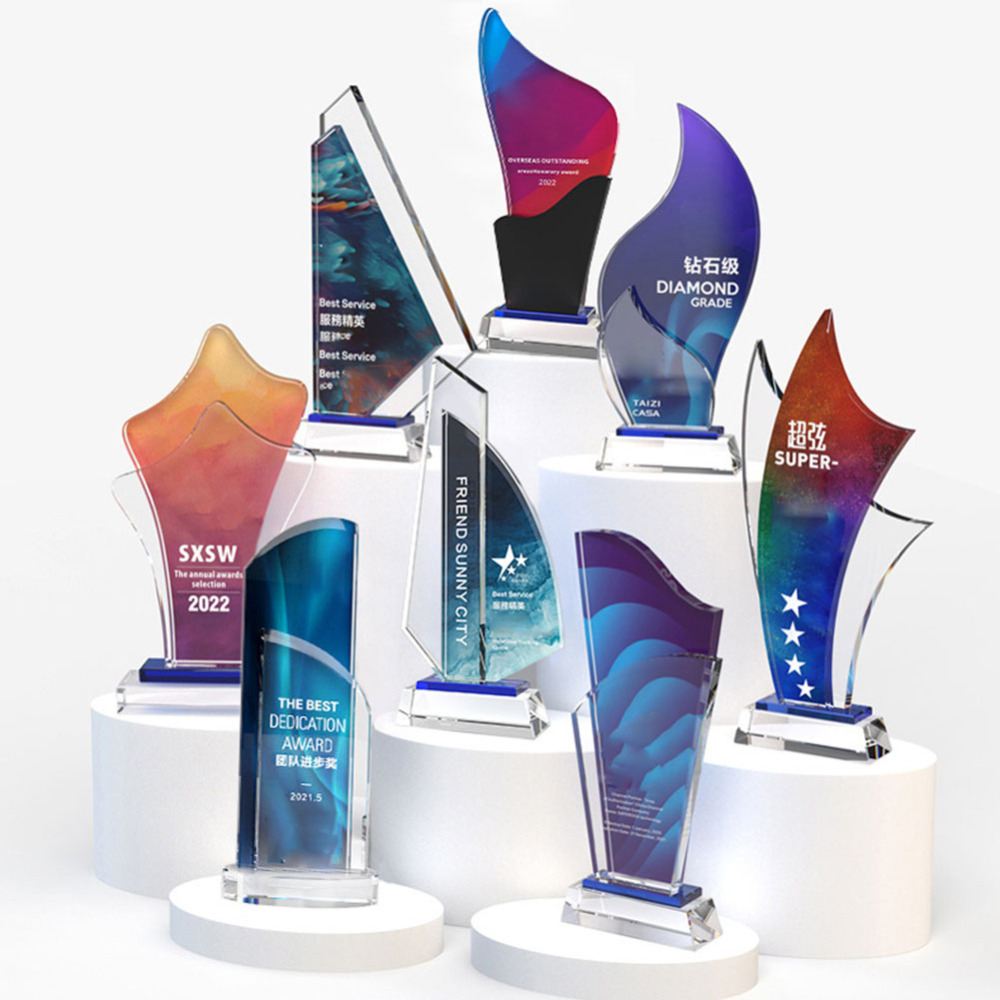 Crystal Glass Trophy Custom, Glass Award Gold Trophies Clear Unique New Design Hot Sale Europe Classic Custom Acrylic Trophy/