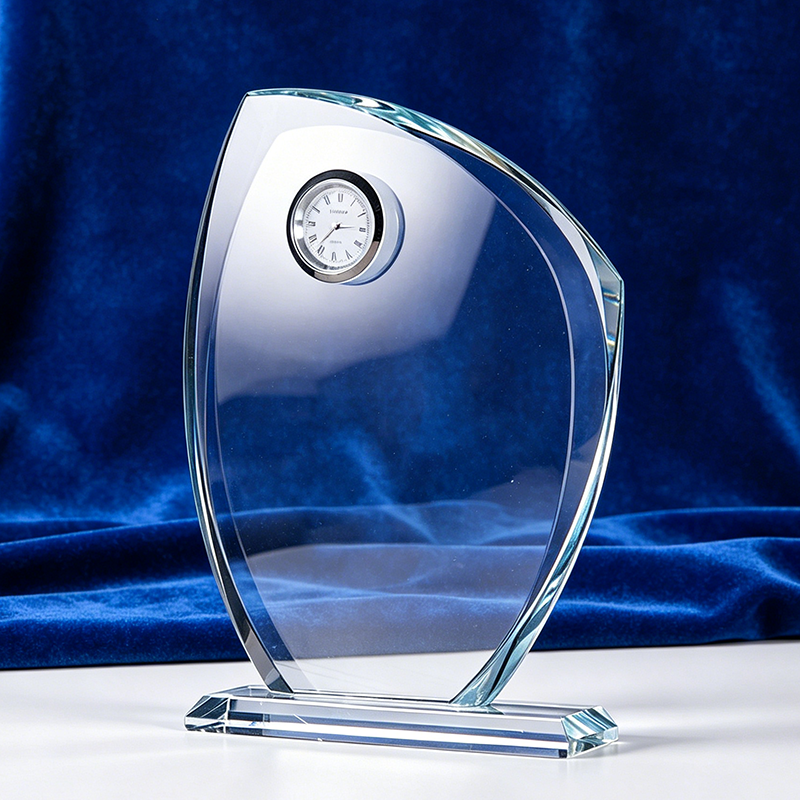 Decorative Crystal Award Clock Trophy Hand Crafted UV Printed Laser Engraving Custom Personalized Glass Crystal Trophy for