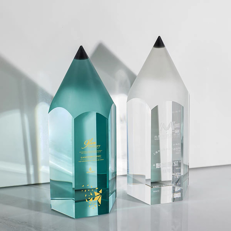 Green Clear Pencil Shape Crystal Trophy Awards for Education Graduation Gift MH-J0736