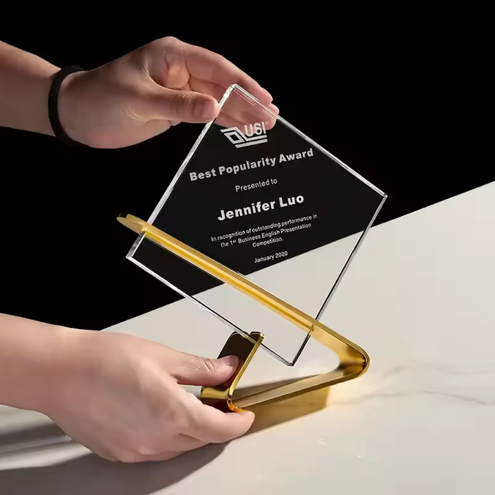 Gold Silver Copper Metal Crystal Awards Laser Engraved Personalized Glass Trophies and Awards