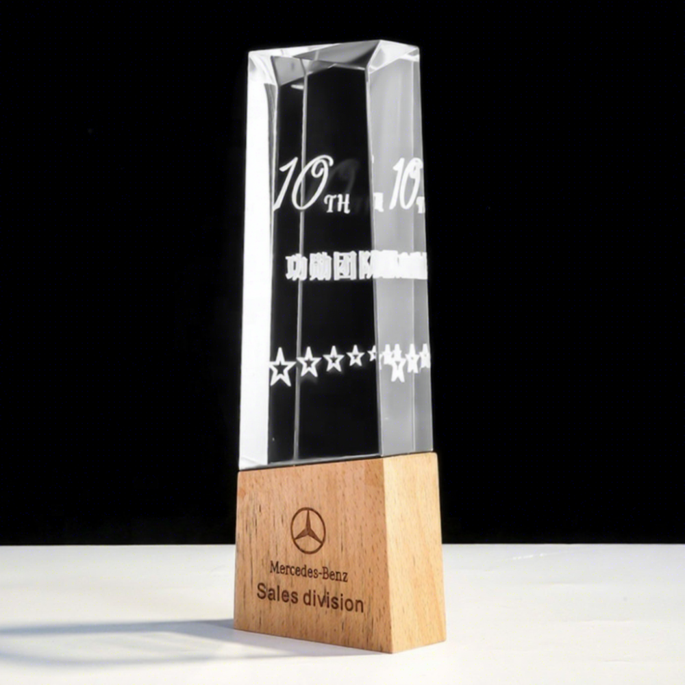 Customized Personalized Logo Engraved Wooden Crystal Plaques Award Commemorative Trophy