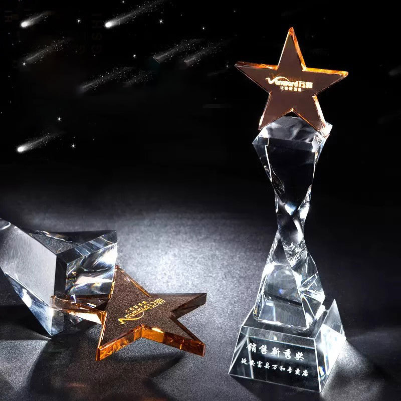Direct From Manufacturer Crystal Five-Pointed Star Square Twist Column Trophies Annual Awards Medals Elegant Plaques Design