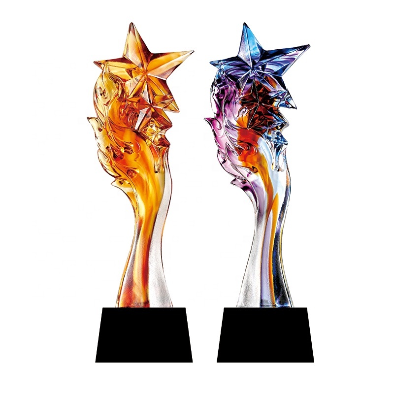Unique Colored Liuli Glaze Crystal Trophy Exquisite Business Excellence and Innovation Awards Souvenir