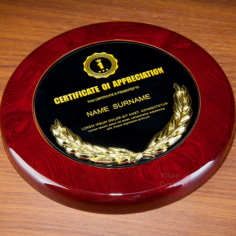 Custom Crystal Trophy Wooden Decoration Printed Engraved Award Souvenirs Company Anniversary Glass Custom Trophy