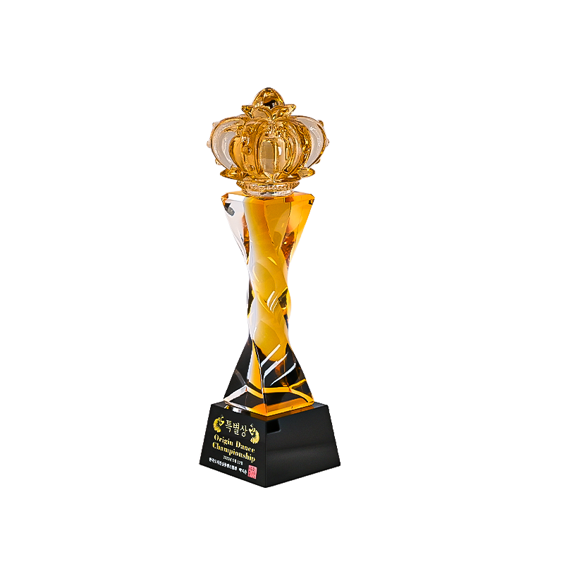 Custom Made Crystal Liuli Trophy with UV Printing Polished Amber Crown Engraved Design TV & Movie Character Theme