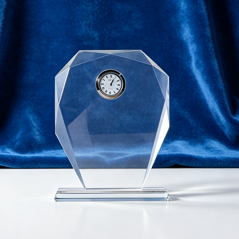 Crystal Clock Trophy Award Custom Engraved Crystal Award Clock Trophy for Business Souvenir