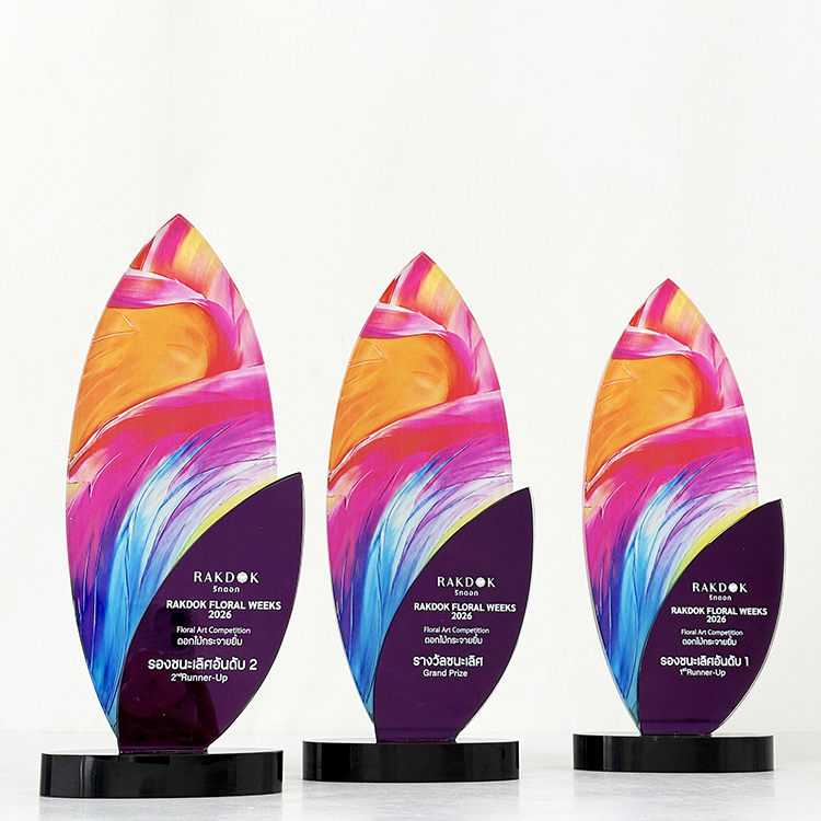 Purple Mirror Printing Mirror Finishing Crystal Glass Awards Plaque Trophy MH-LJ0708