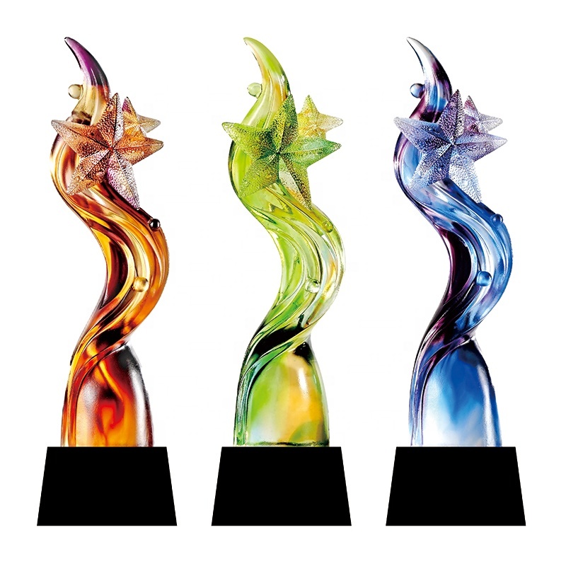 Unique Colored Liuli Glaze Crystal Trophy Exquisite Business Excellence and Innovation Awards Souvenir